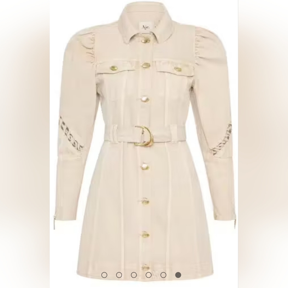 NWT Aje Effie Braided Denim Mini Dress Cream Size 16